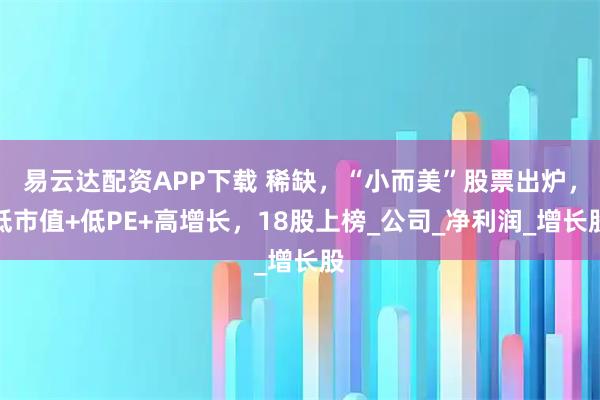 易云达配资APP下载 稀缺，“小而美”股票出炉，低市值+低PE+高增长，18股上榜_公司_净利润_增长股